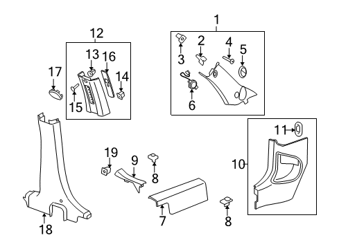 2010 Chevrolet HHR Interior Trim - Pillars, Rocker & Floor Molding Asm-Windshield Garnish *Gray L Diagram for 15234699