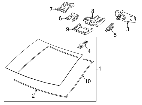 2016 Cadillac XTS Windshield Glass, Reveal Moldings Mount Bracket Diagram for 23345244