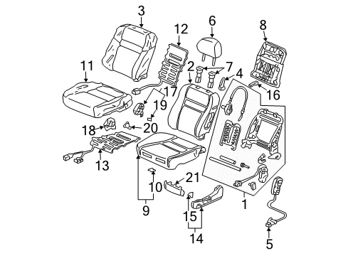 2003 Honda Accord Front Seat Components Pad, Right Front Seat Cushion Diagram for 81137-SDC-A01