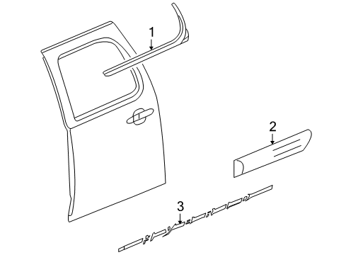 2012 Chevrolet Silverado 1500 Exterior Trim - Rear Door Body Side Molding Diagram for 20816996