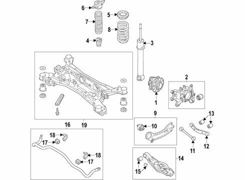 2019 Hyundai Kona Rear Suspension Components, Lower Control Arm, Upper Control Arm, Stabilizer Bar Carrier Assembly-Rear Axle, RH Diagram for 52720-J9500