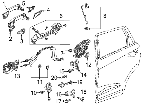 2022 Acura RDX Lock & Hardware Cable, Rear Diagram for 72634-TJB-A02