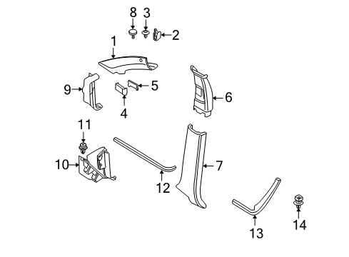 2009 BMW X5 Interior Trim - Pillars, Rocker & Floor Cover, Column A Right Diagram for 51438037356