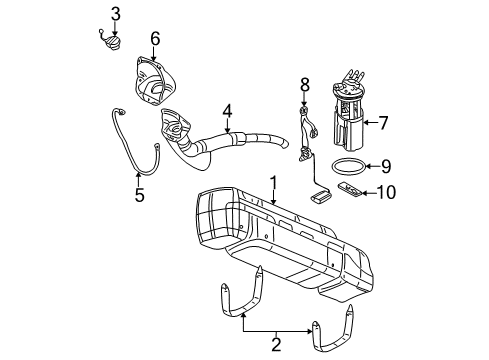 2003 Chevrolet Suburban 2500 Fuel System Components Tank Asm, Auxiliary Fuel Diagram for 88983084