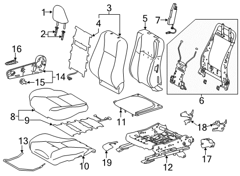 2016 Toyota Corolla Passenger Seat Components Seat Back Cover Diagram for 71073-0ZB00-B1