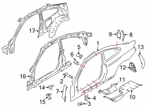 2016 BMW 435i Hinge Pillar, Rocker, Uniside Bracket, Side Panel, Top Left Diagram for 41217334043