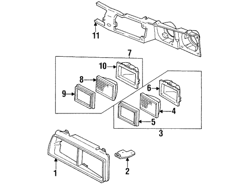 1985 Oldsmobile Calais Headlamps Headlamp Capsule Assembly Diagram for 16501470