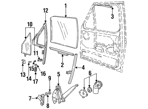 1993 Ford F-150 Front Door Glass Handle Diagram for E9TZ-1522917-A