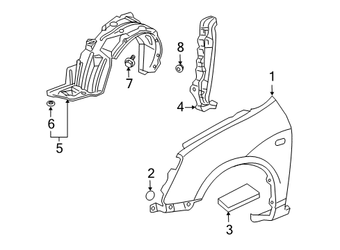 2002 Honda Civic Fender & Components Fender Left, Front Inner Diagram for 74151-S6A-000