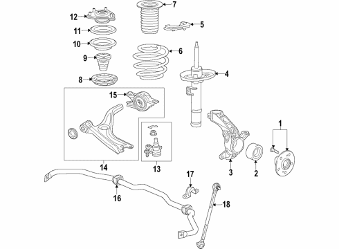2019 Honda CR-V Front Suspension Components, Lower Control Arm, Stabilizer Bar Shock Absorber Unit, Left Front Diagram for 51621-TLA-A51
