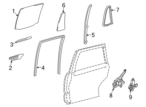 2010 Lexus LX570 Rear Door Frame Sub-Assy, Rear Door Window, Rear Lower LH Diagram for 67408-60060