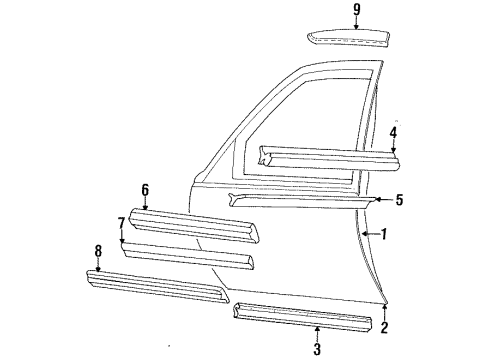 1986 Cadillac Seville Front Door Kit-Molding O/P Front Door Upper Diagram for 12331540