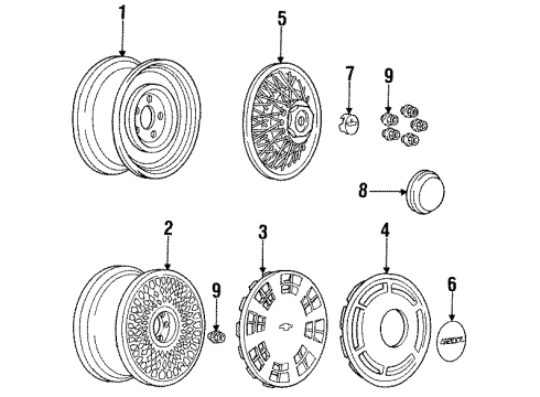 1993 Chevrolet Caprice Wheels Wheel TRIM COVER Assembly(Tire & Wheel Drawing/Original At Diagram for 10194310