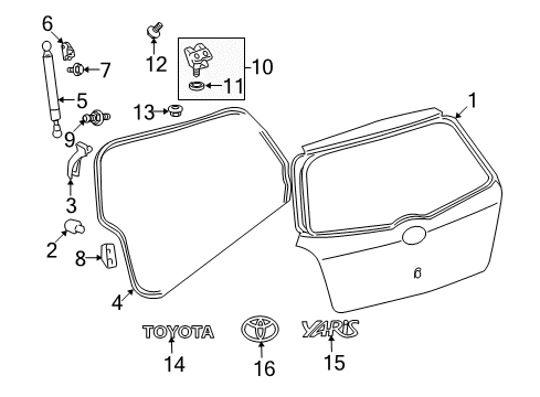 2007 Toyota Yaris Lift Gate Hinge Pad Diagram for 68838-52010