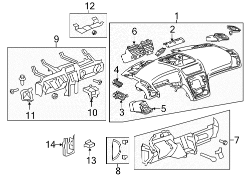 2013 GMC Acadia Cluster & Switches, Instrument Panel Defroster Grille Diagram for 22890420