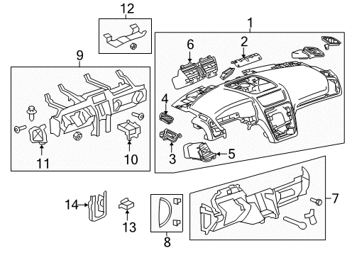 2013 GMC Acadia Cluster & Switches, Instrument Panel Defroster Duct Diagram for 22754012