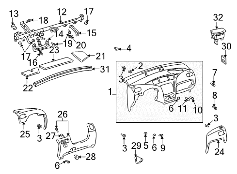 2003 Toyota Prius Cluster & Switches, Instrument Panel Lock Cushion Diagram for 90541-03015