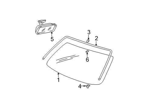 2000 Hyundai Sonata Windshield Glass Rear View Inside Mirror Assembly Diagram for 851014A100