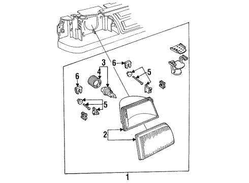1997 Ford Ranger Headlamps Lens & Housing Diagram for F37Z-13008-B