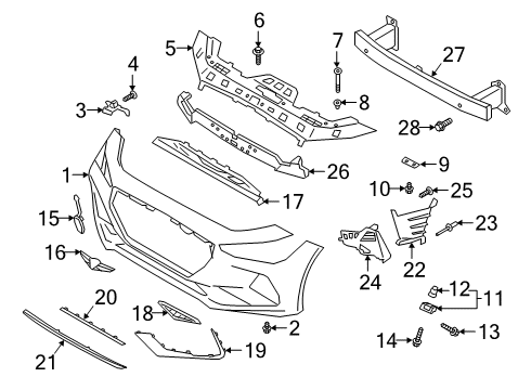 2020 Genesis G70 Front Bumper Screw-Cowl Top Cover Mounting Diagram for 86156-22000