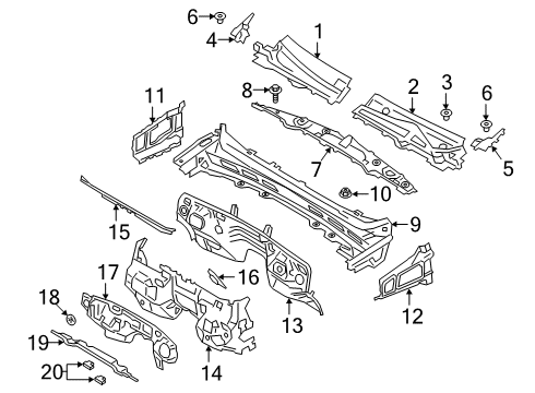 2021 Ford Ranger Cab Cowl Splash Shield Clip Diagram for -W703505-S442