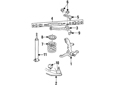 1994 Ford Crown Victoria Front Suspension Components, Lower Control Arm, Upper Control Arm, Stabilizer Bar Shaft Diagram for F2AZ3047A