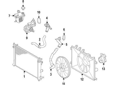 2020 Toyota Corolla Cooling System, Radiator, Water Pump, Cooling Fan Motor, Cooling Fan W Diagram for 16363-47060