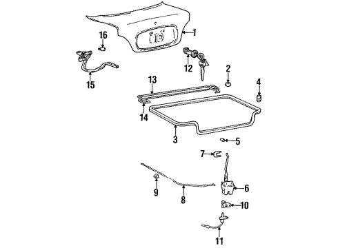 1995 Hyundai Accent Lift Gate Tail Gate Latch Assembly Diagram for 81230-22201