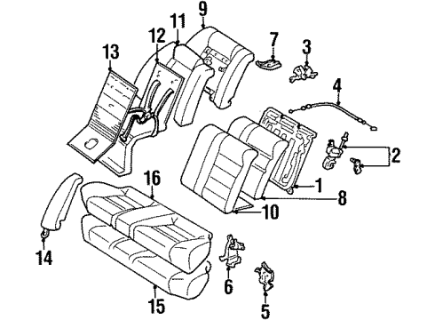 1995 Toyota Corolla Rear Seat Components Lock Bracket Diagram for 72068-16021