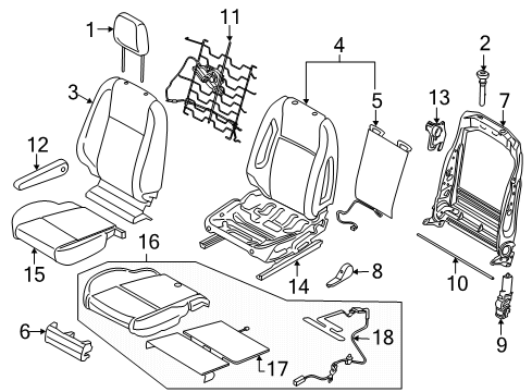 2020 Ford Transit-250 Passenger Seat Components Adjust Handle Diagram for CK4Z-9961198-AA