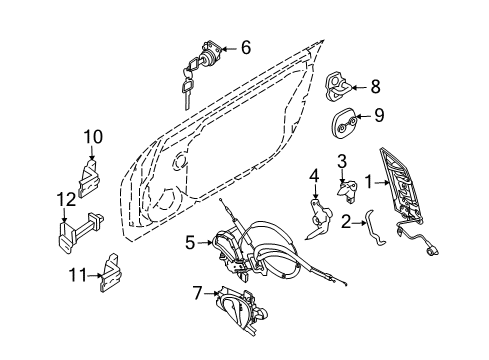 2010 Nissan 370Z Door & Components Driver Front Door Inside Handle Diagram for 80671-1EA0A