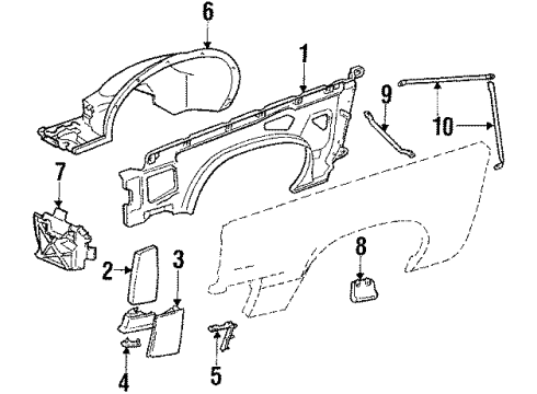 1984 Cadillac Eldorado Fender - Inner Components Filler Bracket Diagram for 1618344