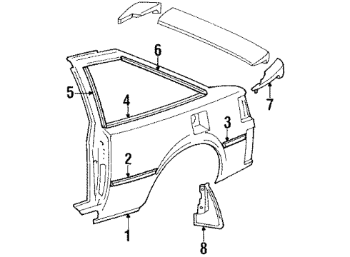 1986 Toyota Celica Quarter Panel & Components, Exterior Trim Moulding, Quarter, Outside RH Diagram for 75651-20200