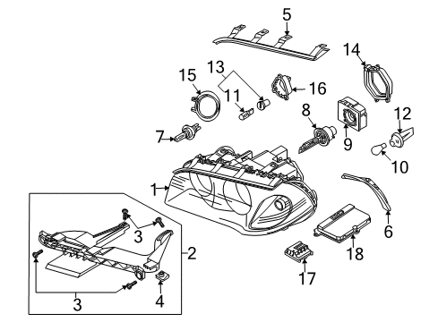 2007 BMW X3 Headlamps Right Headlight Diagram for 63127162202