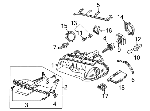 2007 BMW X3 Headlamps Right Headlamp Assy Diagram for 63123456046