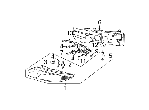 2001 Oldsmobile Alero Headlamps Retainer-Headlamp *Black Diagram for 22659130