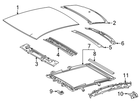 2022 Toyota Mirai Roof & Components Inner Rail Diagram for 61203-62020