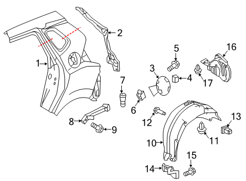 2015 Honda Fit Quarter Panel & Components Stay, L. Filler Guard Diagram for 74661-T5R-A00