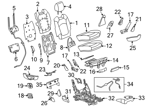 2013 GMC Acadia Second Row Seats Seat Back Pad Diagram for 22775892