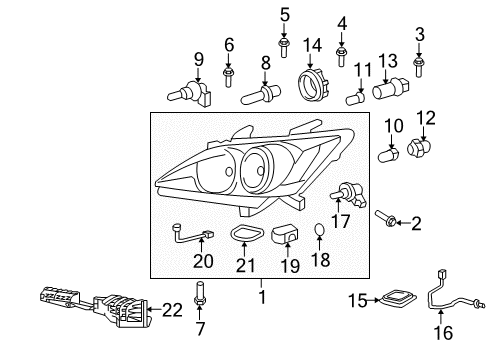 2007 Lexus ES350 Headlamps Roof Rail Bolt Diagram for 90109-06374