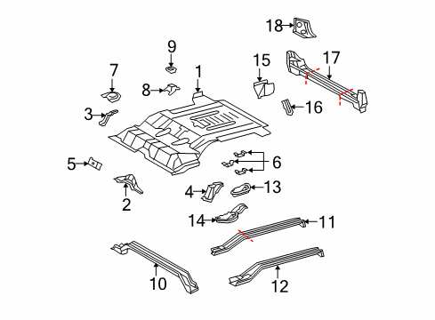 2007 Toyota FJ Cruiser Rear Floor & Rails Center Reinforcement Bracket Diagram for 58215-35030