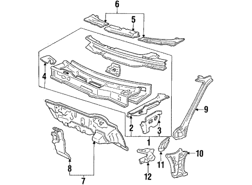 1986 Acura Legend Cowl Dashboard (Lower) Diagram for 61500-SD4-670ZZ
