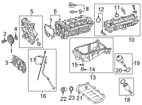 2018 Infiniti Q60 Engine Parts, Mounts, Cylinder Head & Valves, Camshaft & Timing, Variable Valve Timing, Oil Cooler, Oil Pan, Oil Pump, Balance Shafts, Crankshaft & Bearings, Pistons, Rings & Bearings Plug Drain Diagram for 11128-2V70B