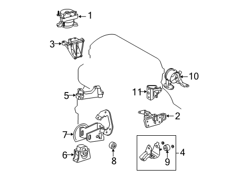 2011 Toyota RAV4 Engine & Trans Mounting Rear Mount Diagram for 12371-36030