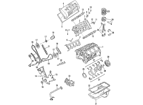 2004 Lincoln Aviator Engine Parts, Mounts, Cylinder Head & Valves, Camshaft & Timing, Oil Pan, Oil Pump, Crankshaft & Bearings, Pistons, Rings & Bearings Cylinder Head Diagram for 2C5Z-6049-BAB