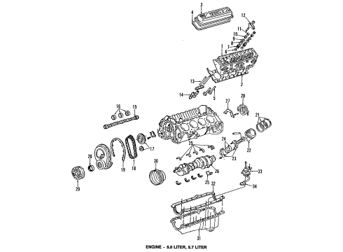 1992 Cadillac Brougham Engine Parts, Mounts, Cylinder Head & Valves, Camshaft & Timing, Oil Cooler, Oil Pan, Oil Pump, Crankshaft & Bearings, Pistons, Rings & Bearings Pulley Diagram for 19418897