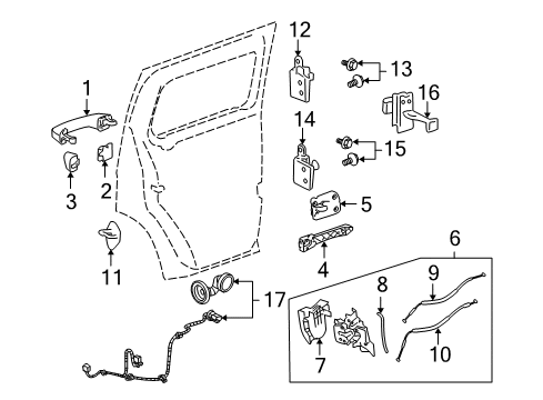 2009 Hummer H3T Rear Door Regulator, Rear Side Door Window Diagram for 15165647