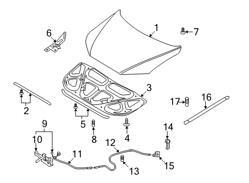 2008 Hyundai Santa Fe Hood & Components Cover-Hood Latch Diagram for 81135-2B000