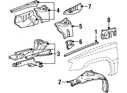 1986 Toyota Tercel Fender - Inner Components Splash Shield Diagram for 53876-16020
