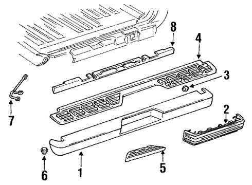 1993 Chevrolet Blazer Rear Bumper Brace, Rear Bumper Imp Bar Diagram for 15644915